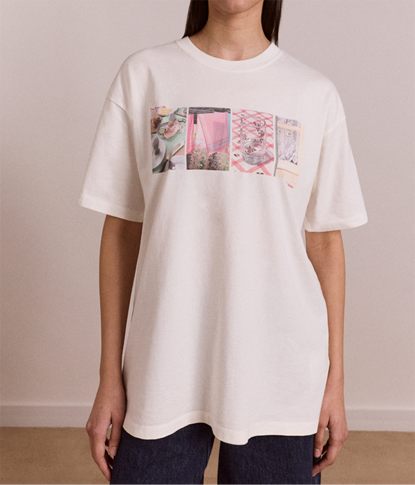 Womens Slow Life Crossword Graphic Tee - Ecru