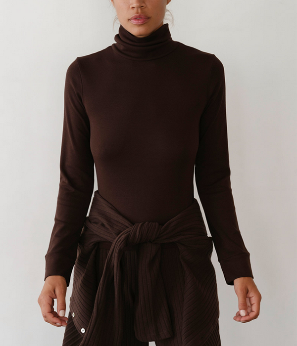 Womens Baby Rib Turtleneck in Espresso
