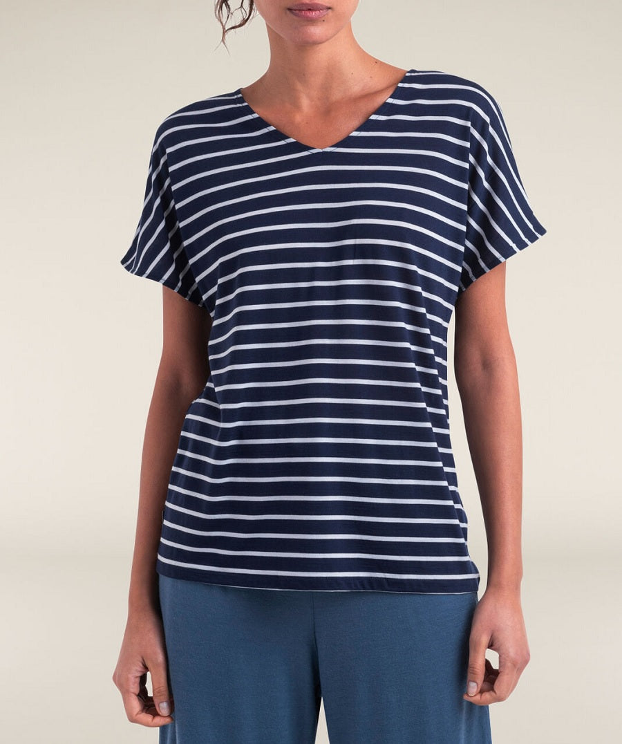 Womens Merino Blend Drayden Reversible SS Top Stripe