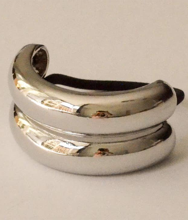 Wide Double Arch Metal Ponytail Hair Tie | Silver