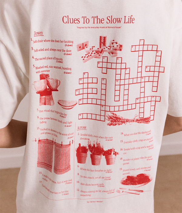 Womens Slow Life Crossword Graphic Tee - Ecru