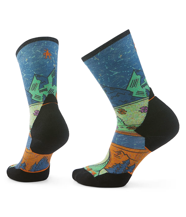 Womens Trail Run Targeted Cushion Mountain Print Crew Socks