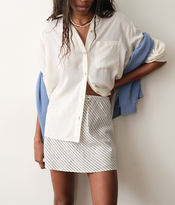 Womens Jane Relaxed Linen Shirt in Antique White