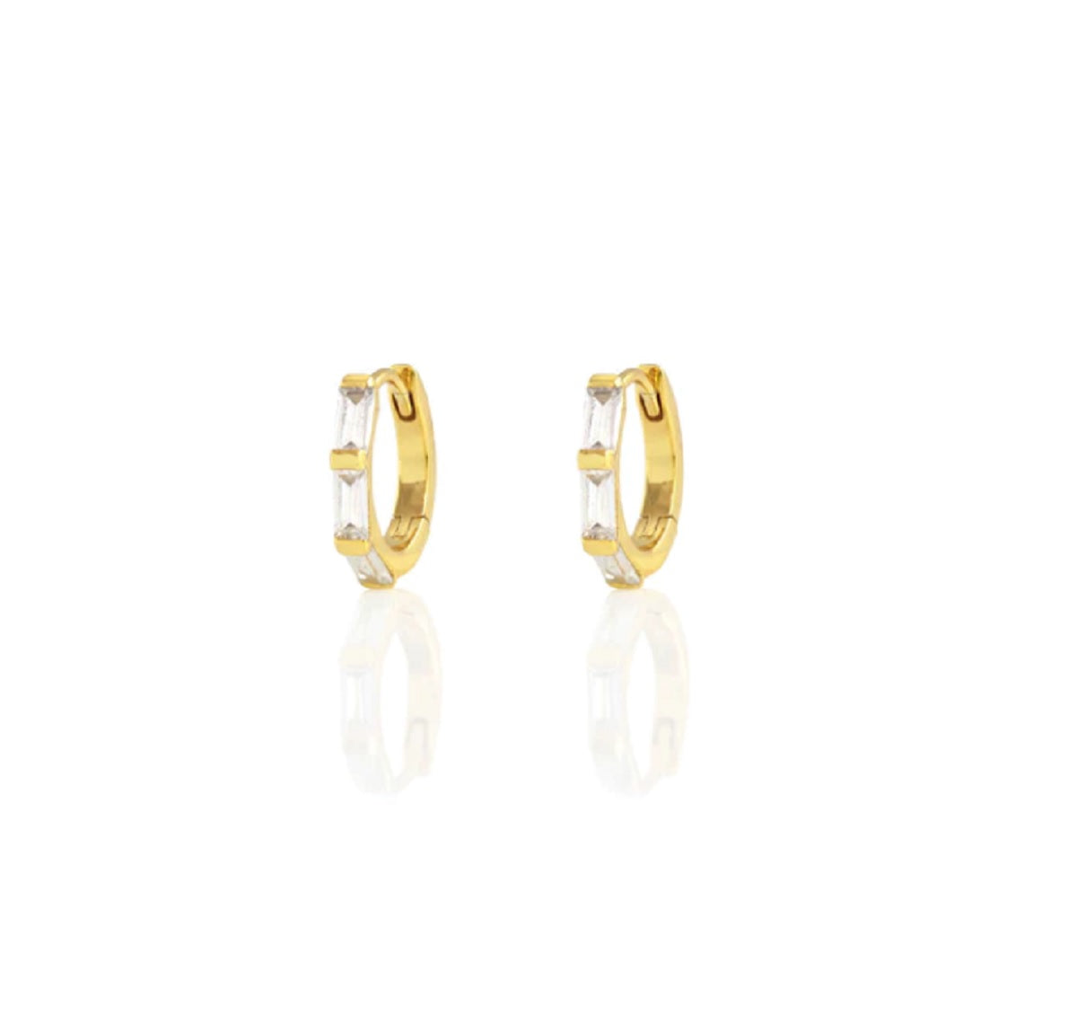 Womens Baguette Huggie Hoop Earrings in 18k Gold Vermeil