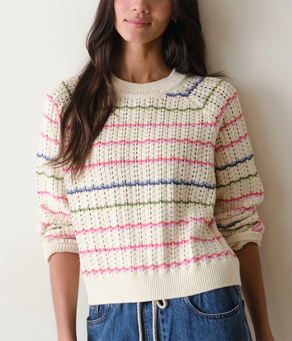 Womens Mina Pointelle Sweater in Rainbow Stripe