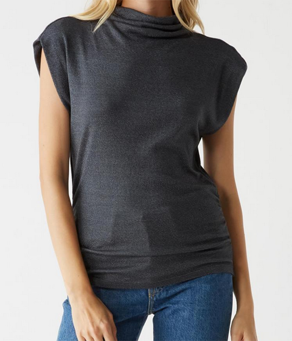Womens Reese Mock Neck Power Shoulder Top