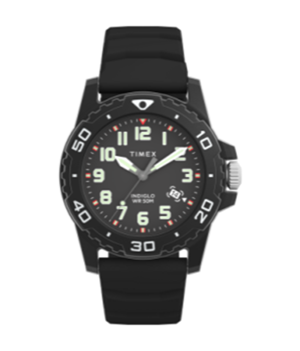Timex 42mm Silicone Strap Watch - Black Dial Black Strap