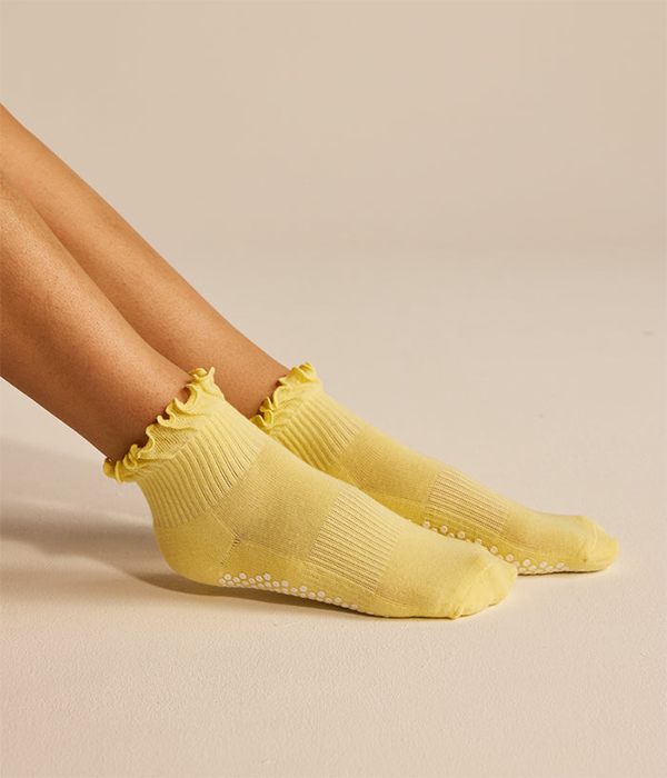 The Ruffle Grip Sock in Lemon