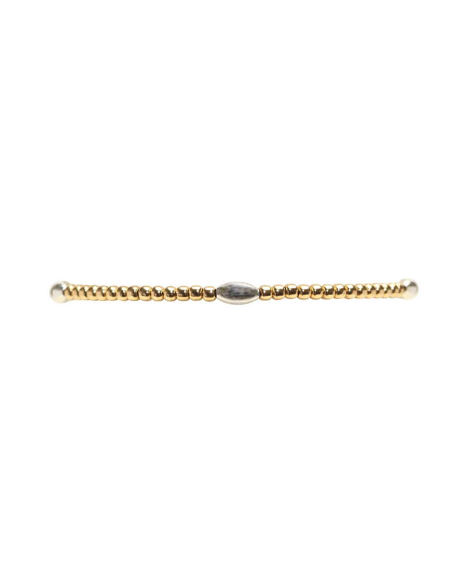 2MM Yellow Gold Filled Bracelet with Sterling Silver Orzo Pattern 6.5in