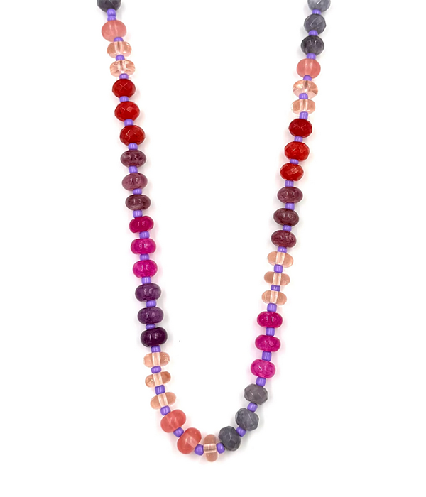 Womens Ashley Gold Stainless Steel Gold Plated Colorful Pink Semi Precious Beaded Necklace
