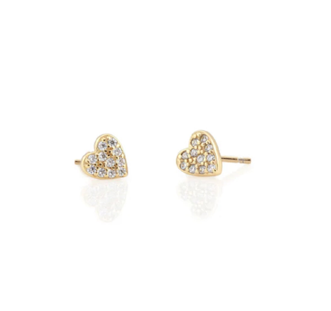 Heart Stud Crystal Earrings - 18k Gold Vermeil