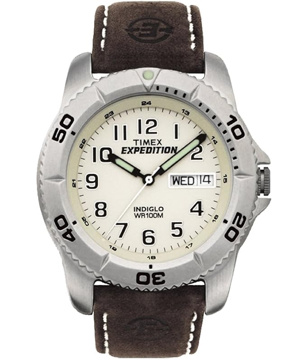 Expedition Traditional 40mm Leather Strap - White Dial Brown Strap