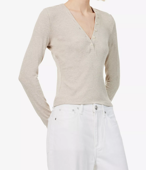 Womens Slinky L/S Rib Henley in Oatmeal Heather