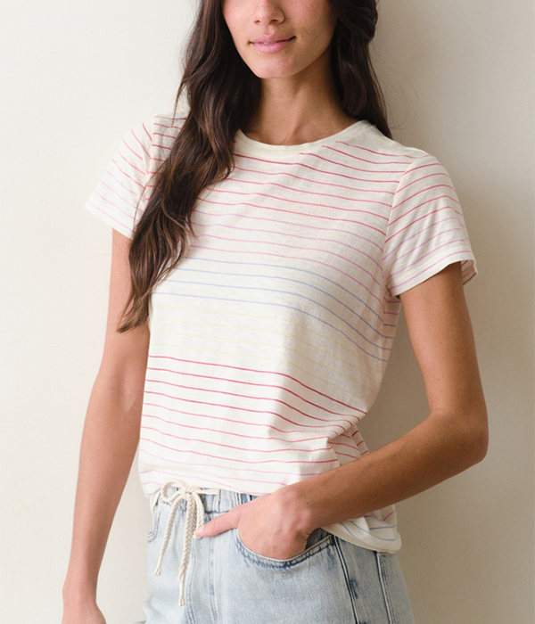 Womens Swing Crew Tee in Rainbow Stripe