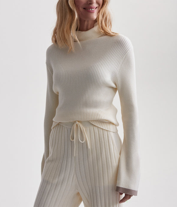 Womens Ravena Rib Knit High Neck Top