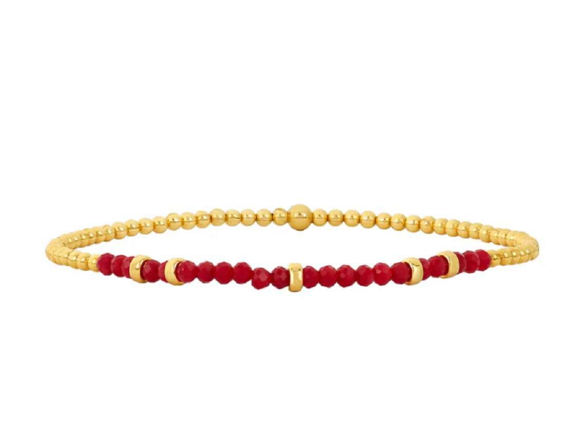 Womens 2MM Signature Bracelet with Coral and Rondelles - 6.5 / Yellow Gold